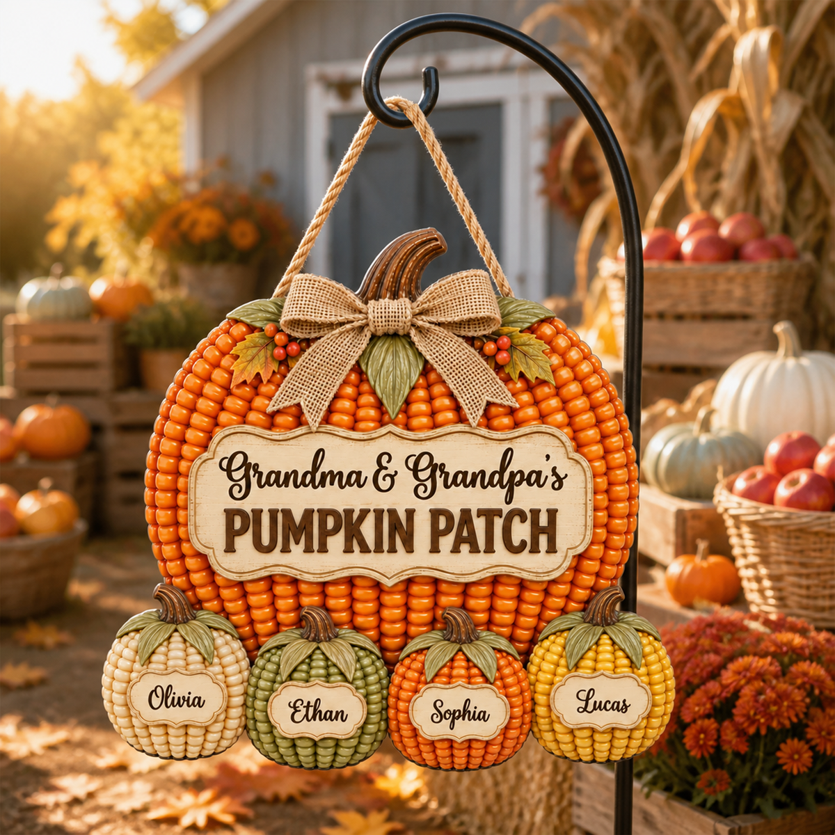 Personalized Pumpkin Patch Wood Sign for Grandparents – Corn Design