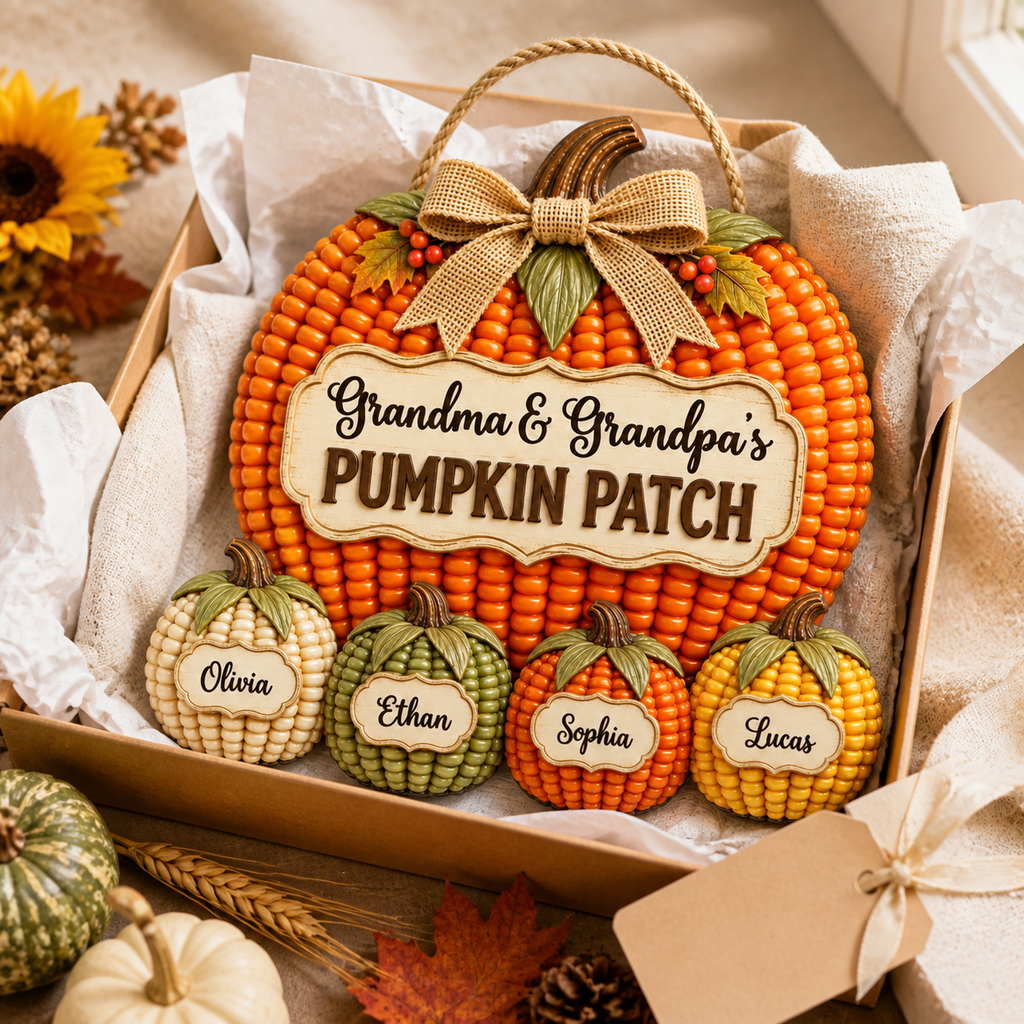 Personalized Pumpkin Patch Wood Sign for Grandparents – Corn Design