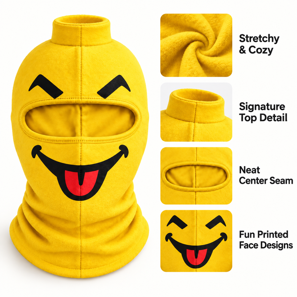 Custom Funny Face Ski Mask - Yellow Emoji Balaclava - Winter Gift For Skiers, Snowboarders & Outdoor Lovers