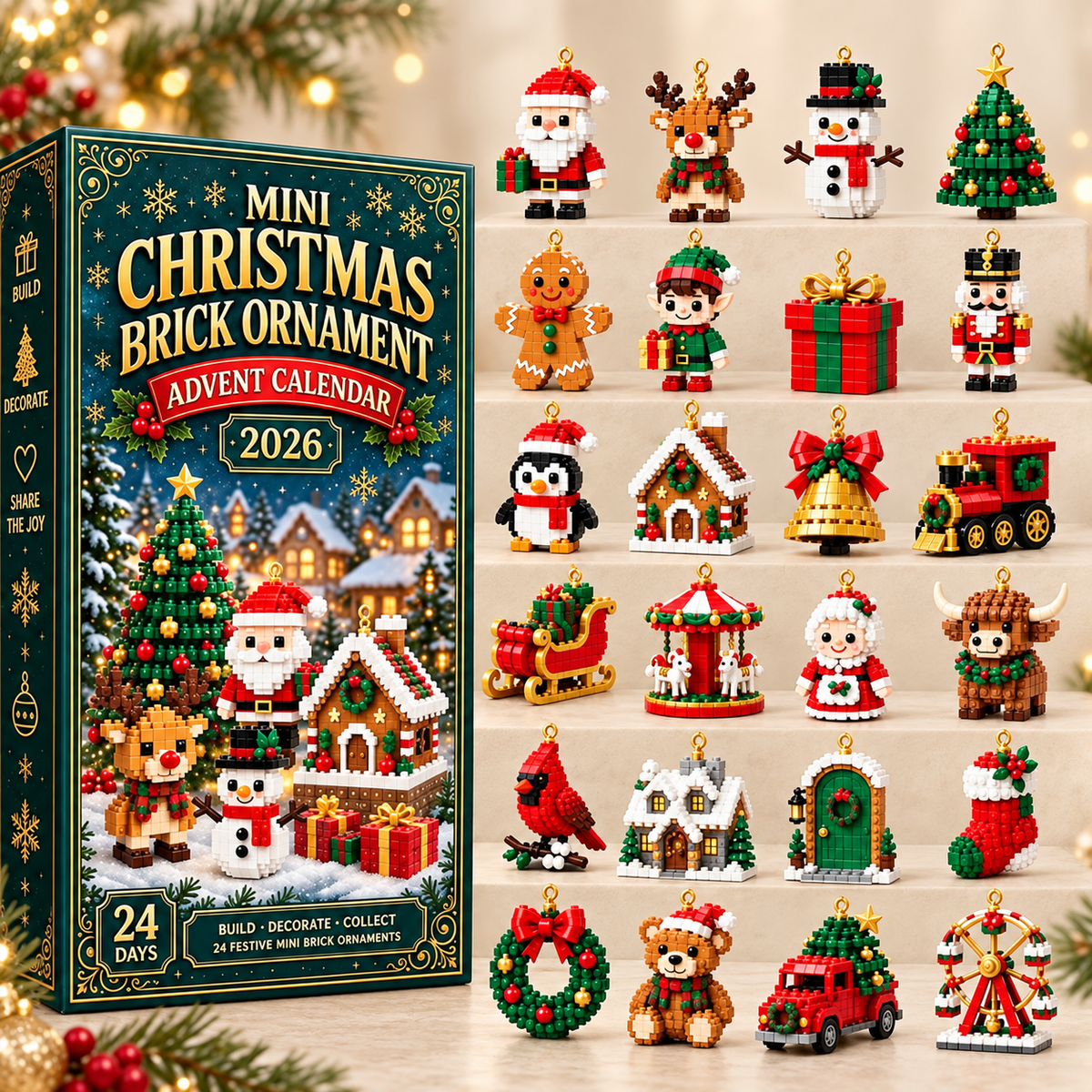 Mini Christmas Brick Ornament Advent Calendar 2026 – 24-Day Building Block Set, Christmas Gift for Kids & Adults