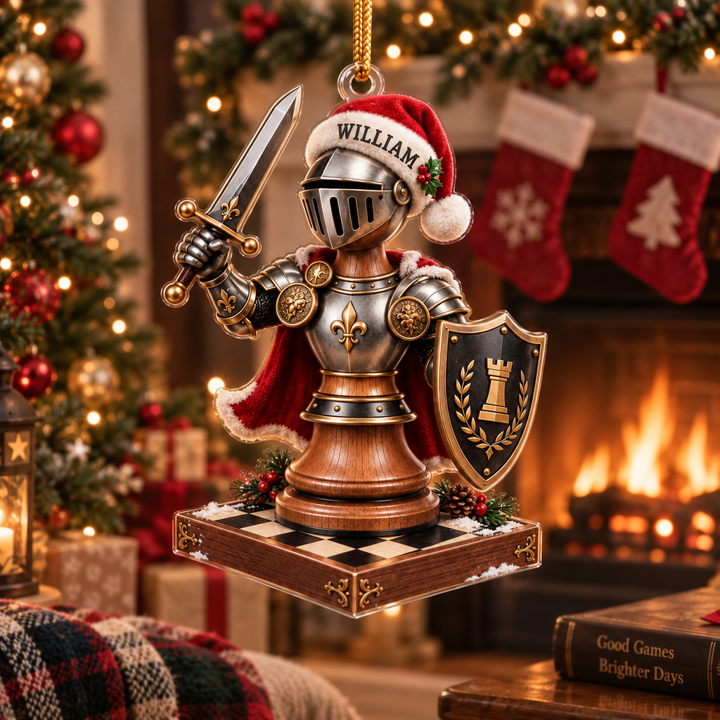 Medieval Chess Knight With Custom Name - Personalized Acrylic Ornament - Christmas Gift For Chess Player & Knight Lover