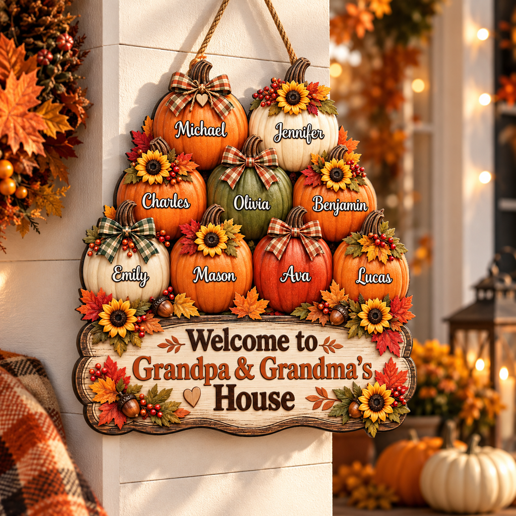 Personalized Grandparents Welcome Wood Sign – Fall Pumpkins