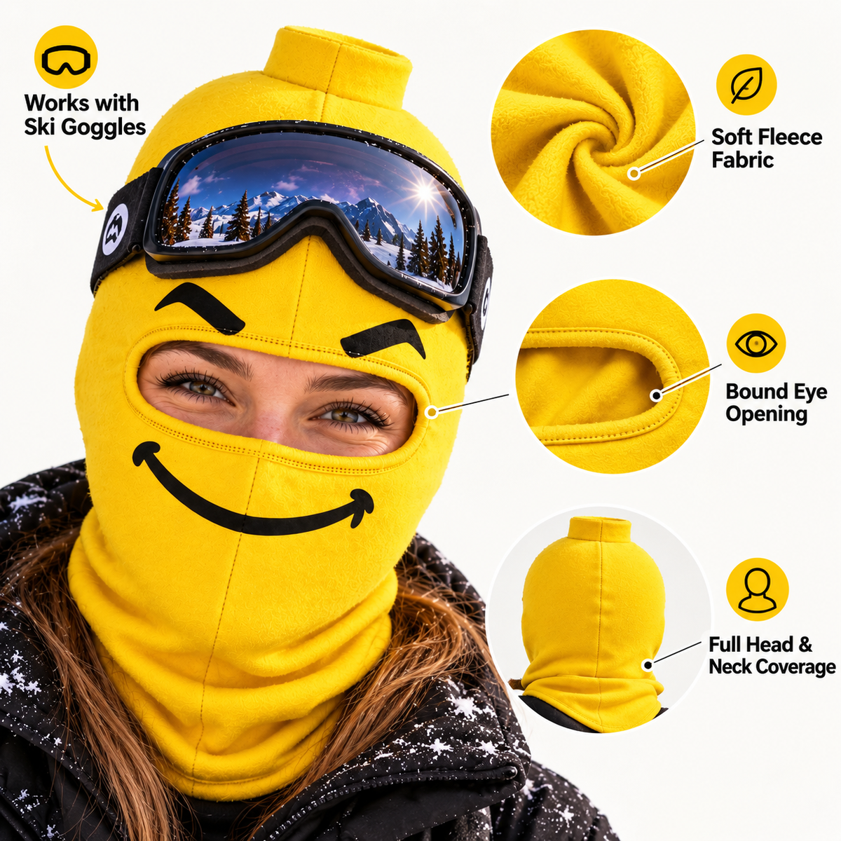 Custom Funny Face Ski Mask - Yellow Emoji Balaclava - Winter Gift For Skiers, Snowboarders & Outdoor Lovers
