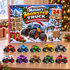 24-Day Monster Truck Christmas Countdown With Custom Name - 24 Piece Ornament Advent Calendar - Christmas Gift For Boys & Truck Lovers