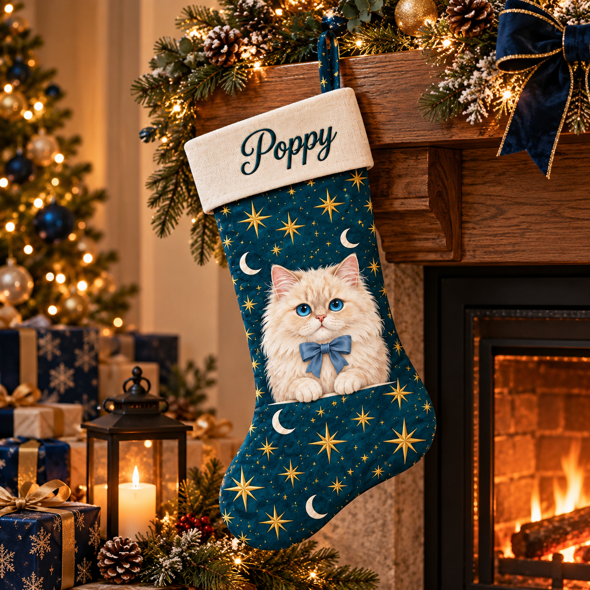 Personalized Cat Christmas Stocking, Custom Name Pet Stocking, Cat Lover Christmas Gift, 30 Cat Designs