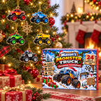 24-Day Monster Truck Christmas Countdown With Custom Name - 24 Piece Ornament Advent Calendar - Christmas Gift For Boys & Truck Lovers