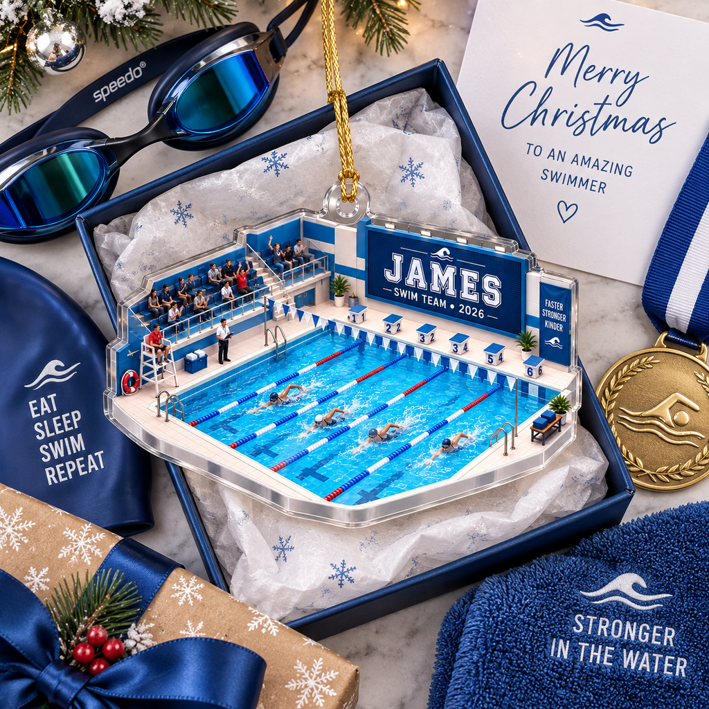 Swim Team Pool With Custom Name & Year - Personalized Acrylic Ornament - Christmas Gift For Swimmer