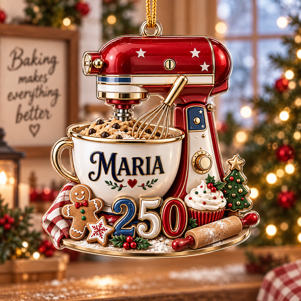 America 250th Baker Stand Mixer With Custom Name - Personalized Acrylic Ornament - Christmas Gift For Baker & Baking Lover