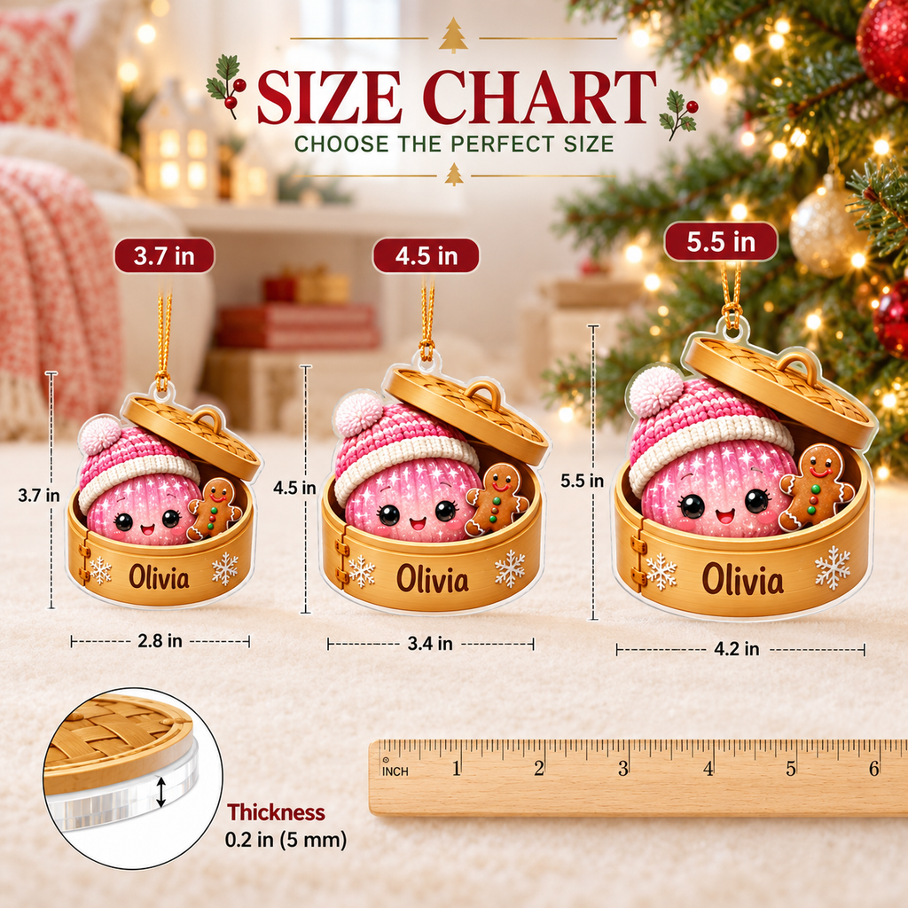Cute Dumpling Dim Sum With Winter Hat - Personalized Acrylic Ornament - Christmas Gift For Kids, Teens