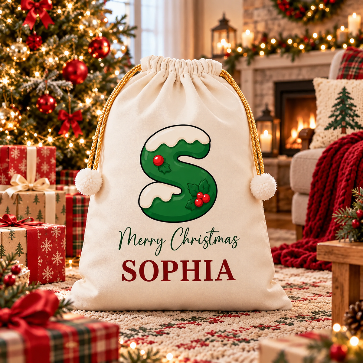 Personalized Santa Sack with Name – Custom Christmas Gift Bag for Kids