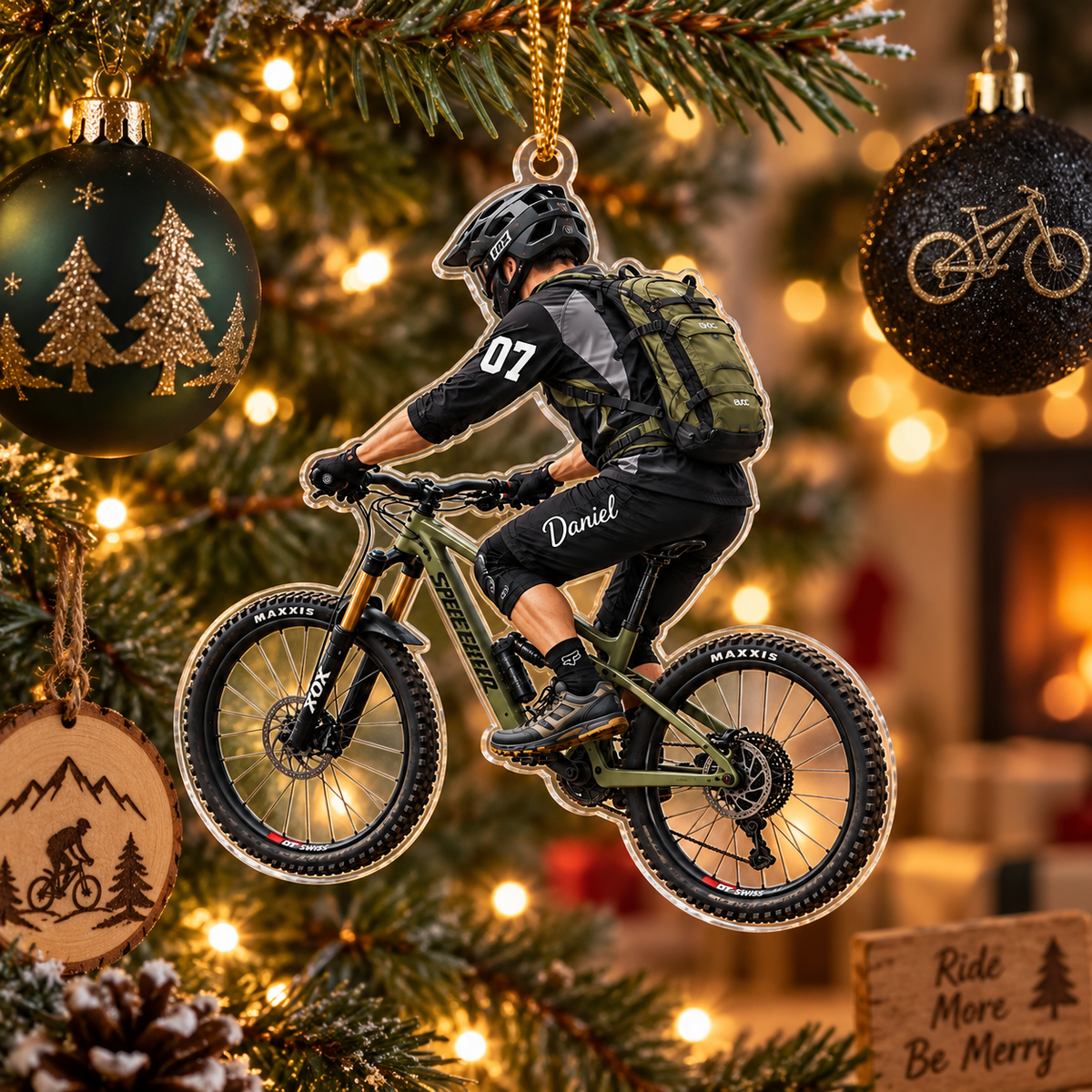 Mountain Biker With Custom Name - Personalized Acrylic Ornament - Christmas Gift For Cyclist & MTB Lover
