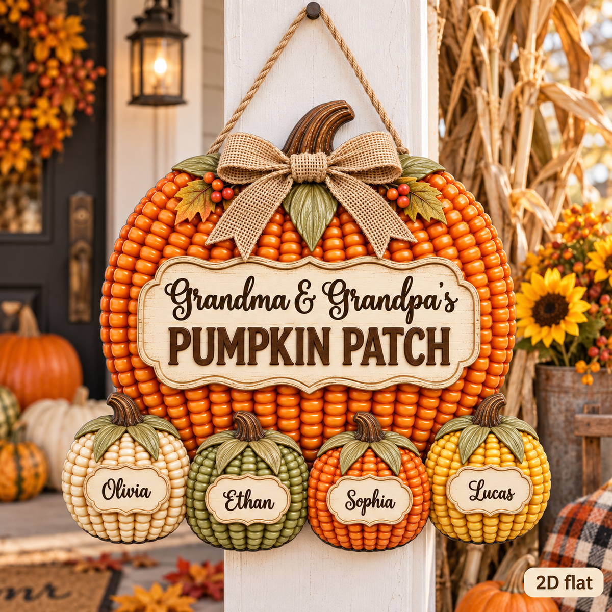 Personalized Pumpkin Patch Wood Sign for Grandparents – Corn Design