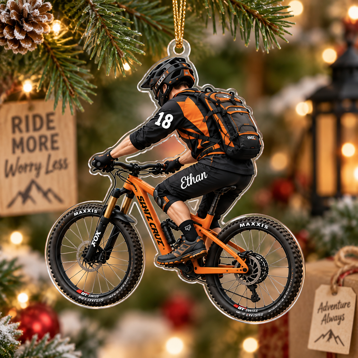 Mountain Biker With Custom Name - Personalized Acrylic Ornament - Christmas Gift For Cyclist & MTB Lover