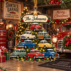 Vintage Cars Christmas Tree With Custom Family Name - Personalized Acrylic Ornament - Christmas Gift For Car Lovers