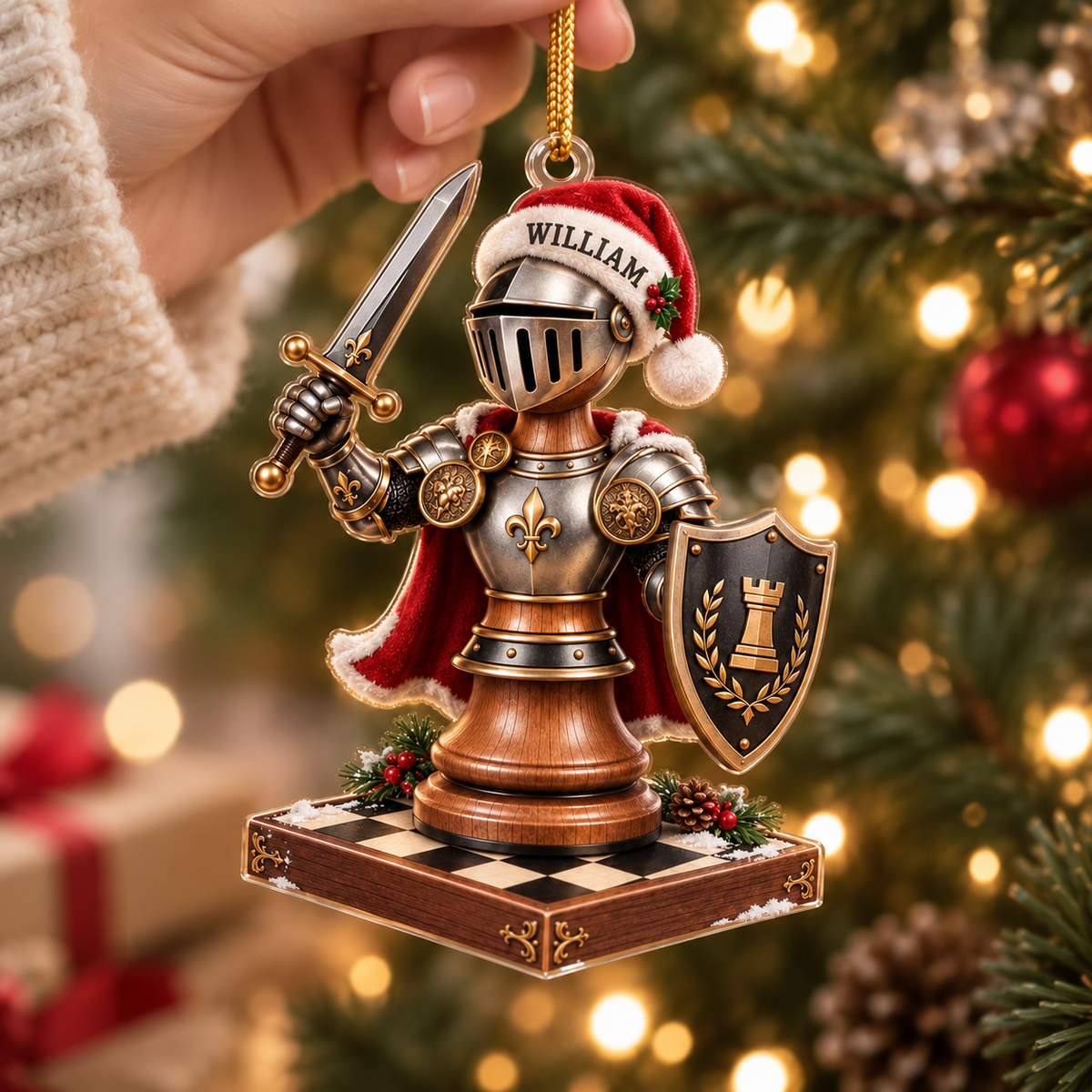 Medieval Chess Knight With Custom Name - Personalized Acrylic Ornament - Christmas Gift For Chess Player & Knight Lover