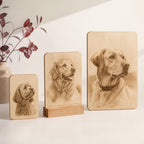 Three plaques in increasing sizes side by side, the middle one shown in its optional oak stand