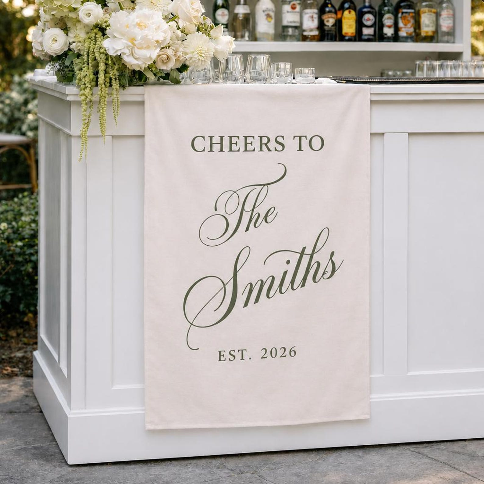 Custom Wedding Bar Runner Sign, Personalized Family Name Linen Decor, Signature Drink Wedding Sign