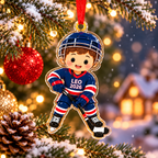 Custom Boy Girl Ice Hockey Player Ornament, Hockey Christmas Acrylic Relief Ornament, Hockey Team Gift, Sports Christmas Tree Decoration