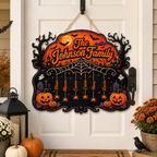 Halloween Spiderweb Family Sign With Hanging Names - Personalized Wood Sign - Spooky Family Door Decor