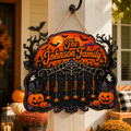 Halloween Spiderweb Family Sign With Hanging Names - Personalized Wood Sign - Spooky Family Door Decor