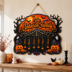 Halloween Spiderweb Family Sign With Hanging Names - Personalized Wood Sign - Spooky Family Door Decor