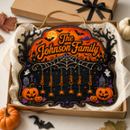 Halloween Spiderweb Family Sign With Hanging Names - Personalized Wood Sign - Spooky Family Door Decor