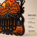 Halloween Spiderweb Family Sign With Hanging Names - Personalized Wood Sign - Spooky Family Door Decor
