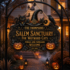 Salem Sanctuary For Wayward Cats - Personalized Family Name & Year Wood Sign - Witchy Halloween Cat Decor