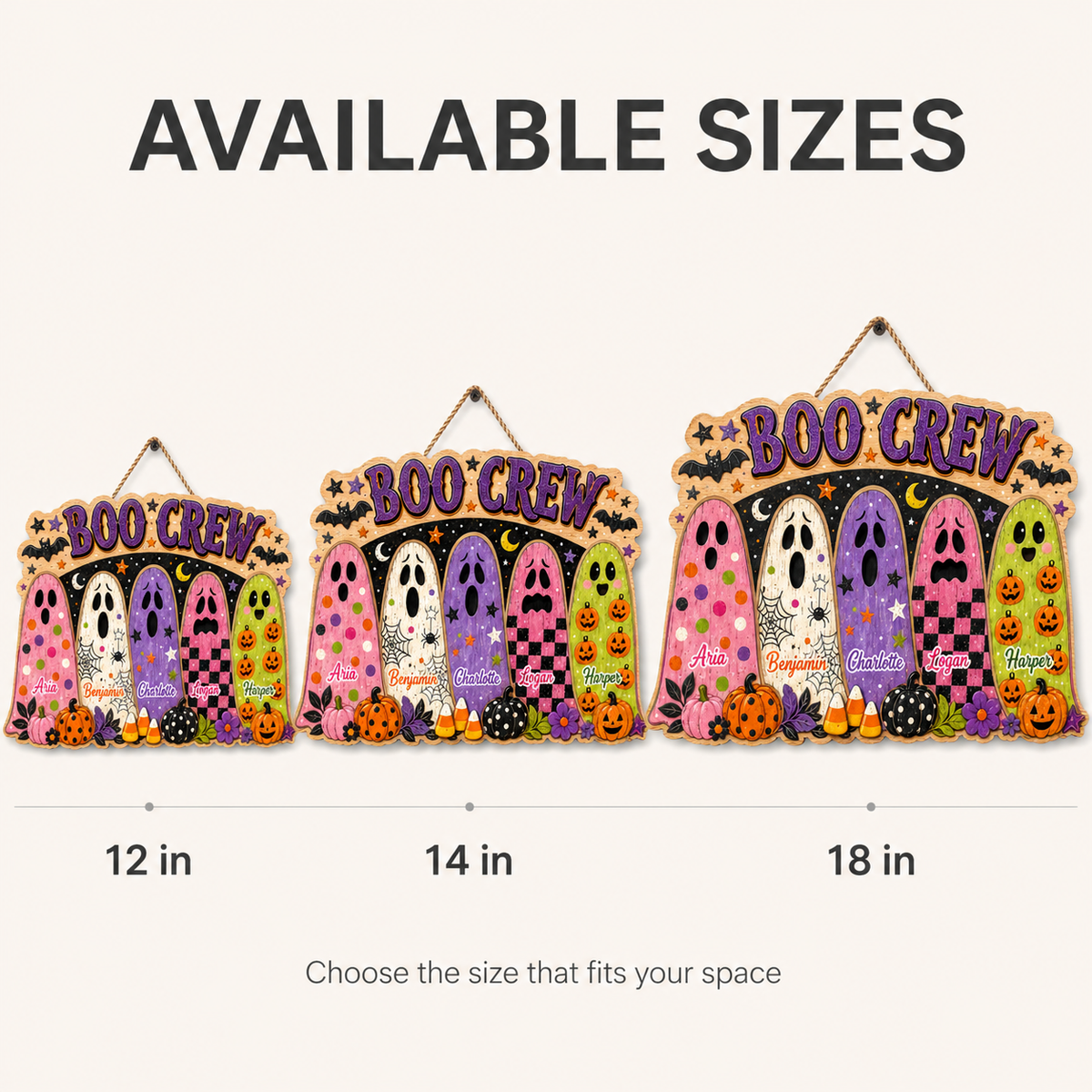 Boo Crew Ghosts With Custom Names - Personalized Wood Sign - Cute Halloween Door Decor For Family