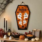 Ghost Family Coffin With Custom Names - Personalized Wood Sign - Halloween Door Decor For Family