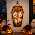 Ghost Family Coffin With Custom Names - Personalized Wood Sign - Halloween Door Decor For Family