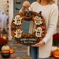 Grandpa & Grandma’s Boo Crew Ghost Wreath With Grandkids’ Names - Personalized Wood Sign - Halloween Gift For Grandparents