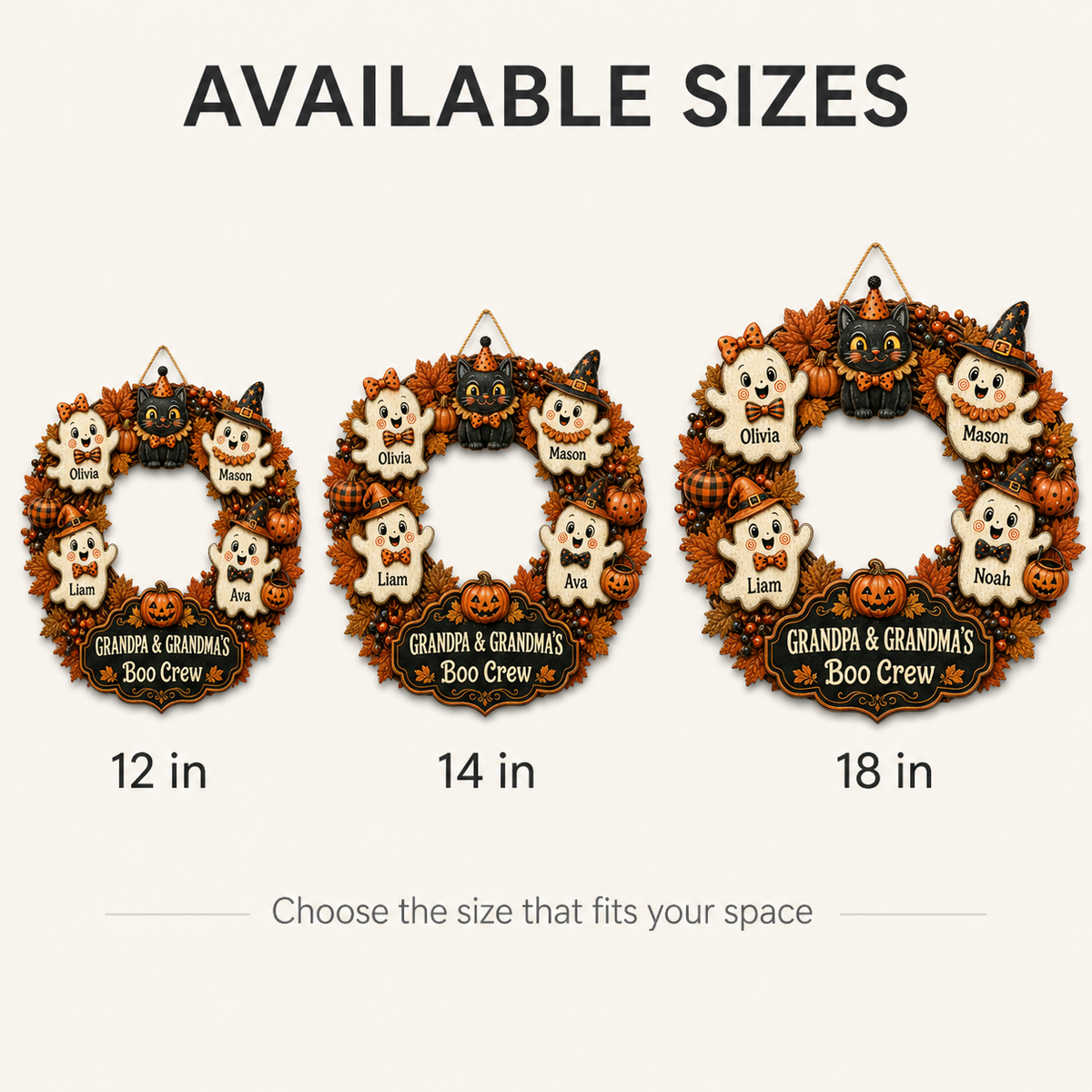 Grandpa & Grandma’s Boo Crew Ghost Wreath With Grandkids’ Names - Personalized Wood Sign - Halloween Gift For Grandparents