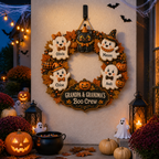 Grandpa & Grandma’s Boo Crew Ghost Wreath With Grandkids’ Names - Personalized Wood Sign - Halloween Gift For Grandparents