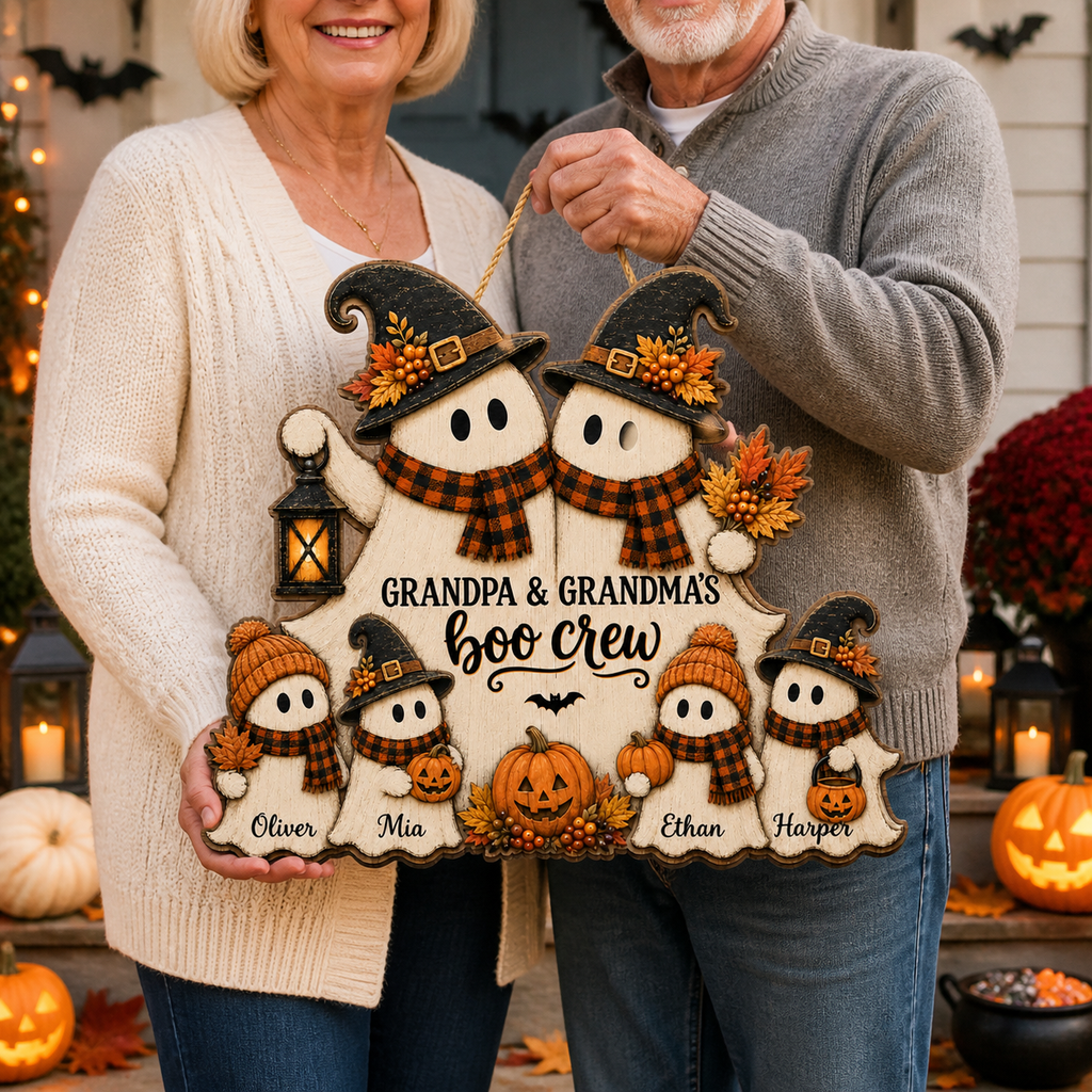 Personalized Boo Crew Wood Sign for Grandparents – Rustic Ghost Family