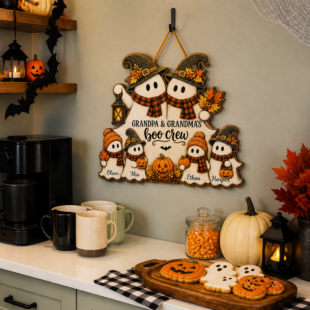Personalized Boo Crew Wood Sign for Grandparents – Rustic Ghost Family