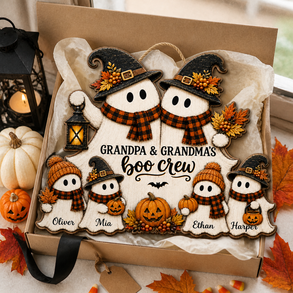 Personalized Boo Crew Wood Sign for Grandparents – Rustic Ghost Family