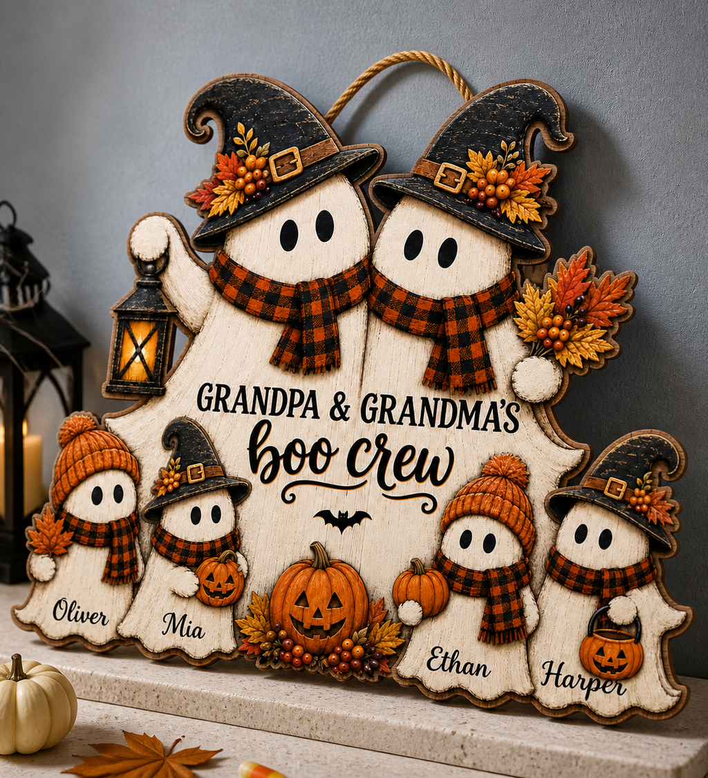 Personalized Boo Crew Wood Sign for Grandparents – Rustic Ghost Family