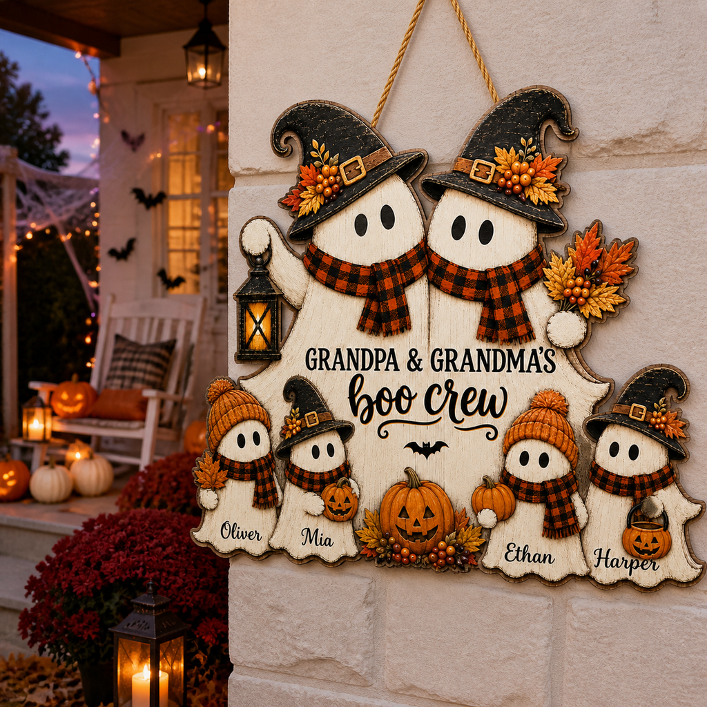 Personalized Boo Crew Wood Sign for Grandparents – Rustic Ghost Family