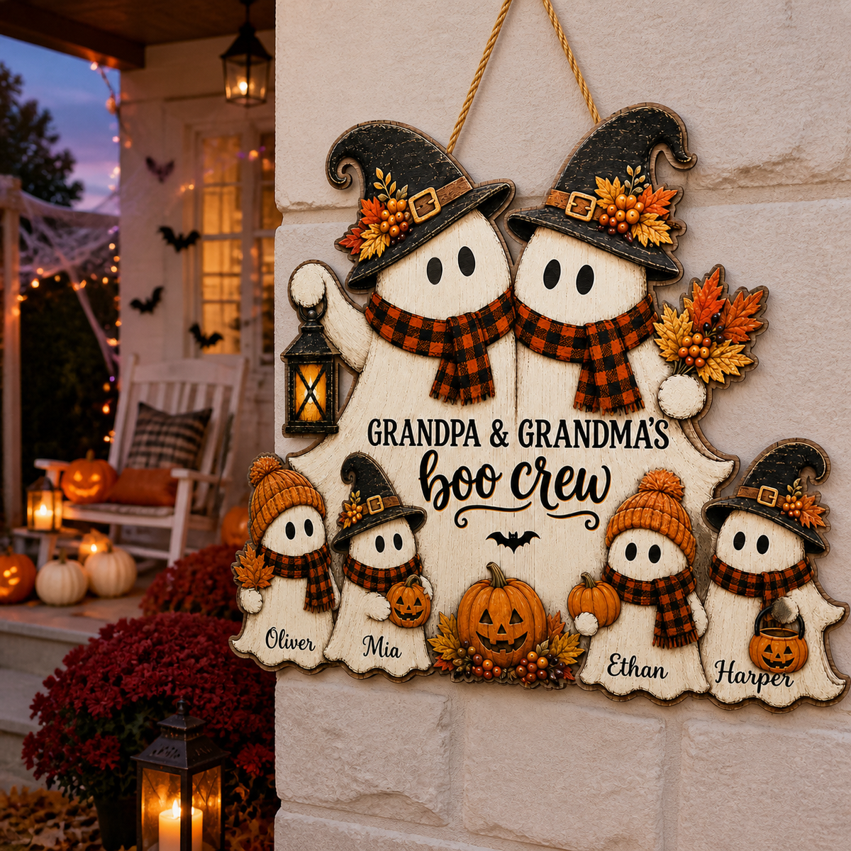 Personalized Boo Crew Wood Sign for Grandparents – Rustic Ghost Family